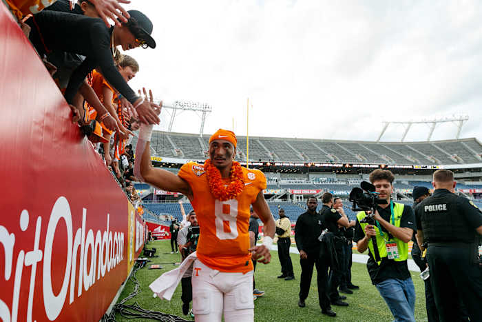 Tennessee Volunteers QB Nico Iamaleava after the win over Iowa. (Photo by Morgan Tencza of USA Today Sports)
